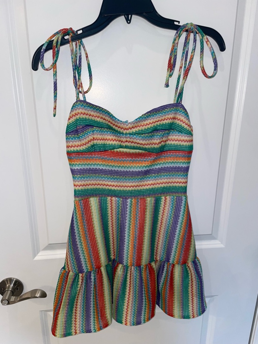 Amanda Uprichard Revolve Champagne Romper Rainbow Stripped